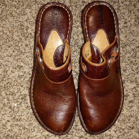 Born Shoes - B.o.c Born Brown Leather Slip-on Clogs Sz 7